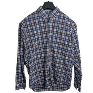 LL Bean Shirt Mens M Plaid, Lt Blue/Navy Plaid Wrinkle Free Slim Fit Button Down